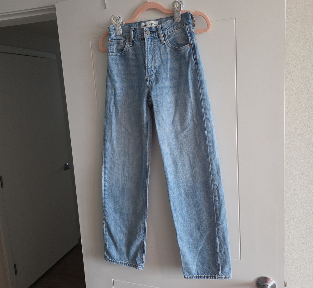 Denim Forum Light Blue Straight Leg High-Rise Jeans